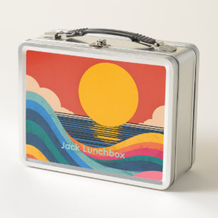 Ocean Waves Abstract Custom Name Metal Lunch Box