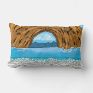 Ocean Waves and Canyon Drawing  Lumbar Cushion