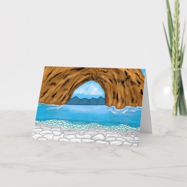 Ocean Waves and Canyon Drawing Peaceful Day Card (Front)