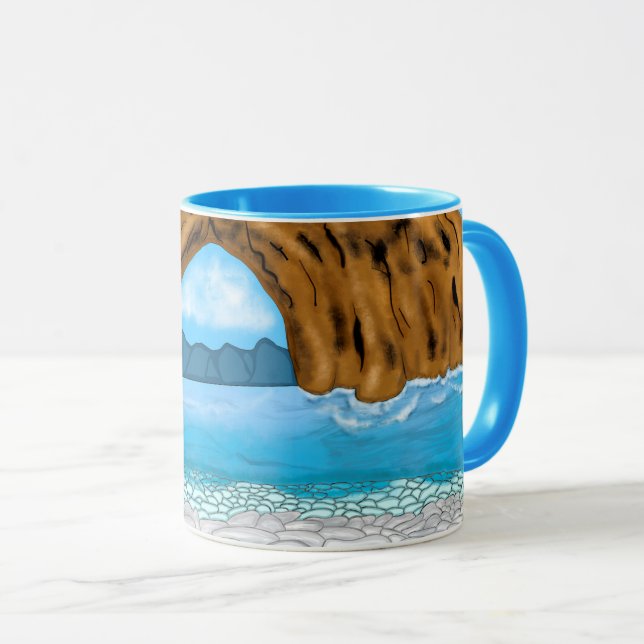 Ocean Waves and Canyon Drawing Peaceful   Mug (Front Right)