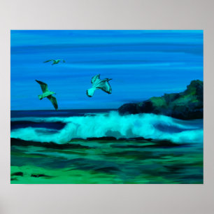 Ocean, Waves and Coastline Digital Art Painting Poster