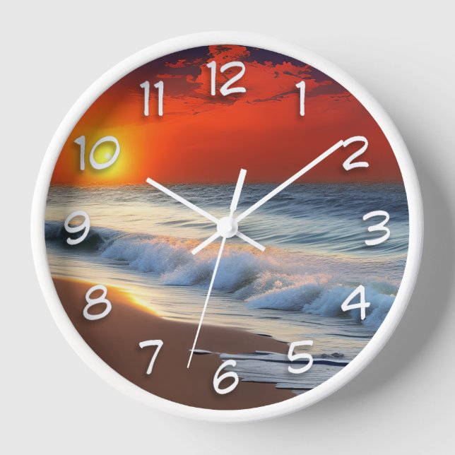 Ocean Waves and Sunset on Sandy Shower Clock (Front)