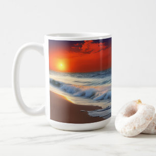 Ocean Waves and Sunset on Sandy Shower Coffee Mug