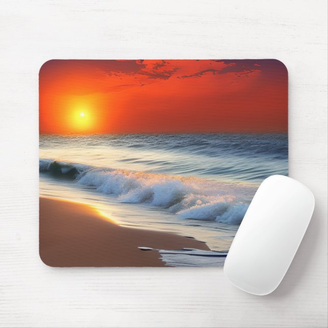 Ocean Waves and Sunset on Sandy Shower Mouse Mat (With Mouse)