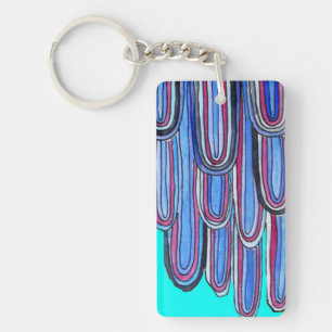 ocean waves aqua blue art pattern key ring