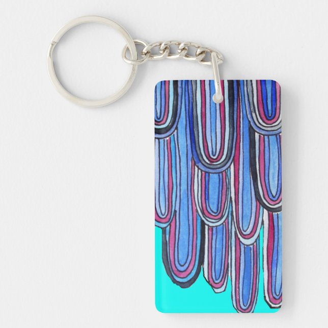 ocean waves aqua blue art pattern key ring (Front)