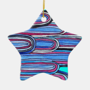 Ocean Waves aqua blue pattern Ceramic Tree Decoration