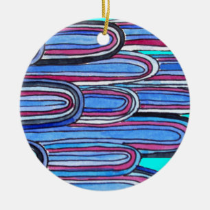Ocean Waves aqua blue pattern Ceramic Tree Decoration