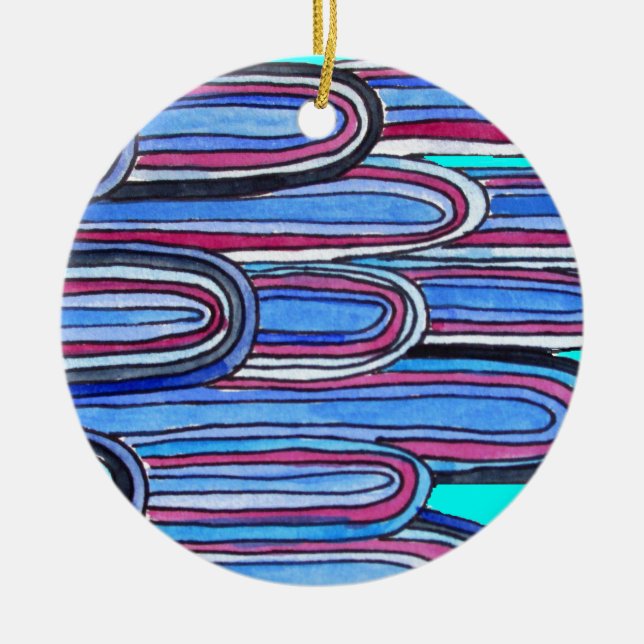 Ocean Waves aqua blue pattern Ceramic Tree Decoration (Front)