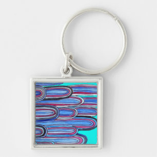 Ocean Waves aqua blue pattern Key Ring