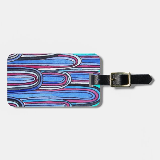 Ocean Waves aqua blue pattern Luggage Tag (Front Horizontal)