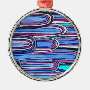 Ocean Waves aqua blue pattern Metal Tree Decoration