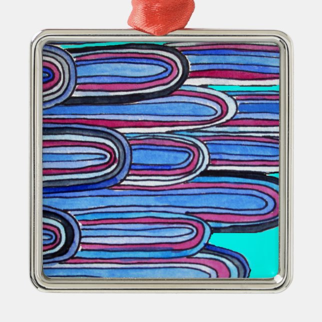 Ocean Waves aqua blue pattern Metal Tree Decoration (Front)