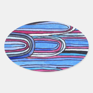 Ocean Waves aqua blue pattern Oval Sticker