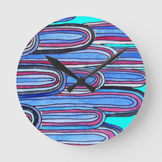 Ocean Waves aqua blue pattern Round Clock (Front)