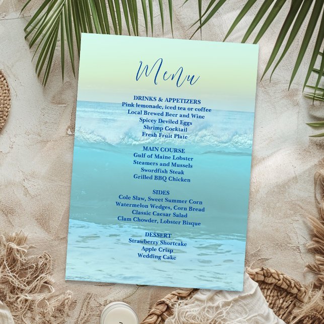 Ocean Waves Background Wedding Menu Template (Creator Uploaded)