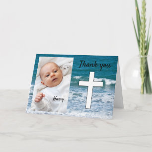 Ocean waves baptism thank you card