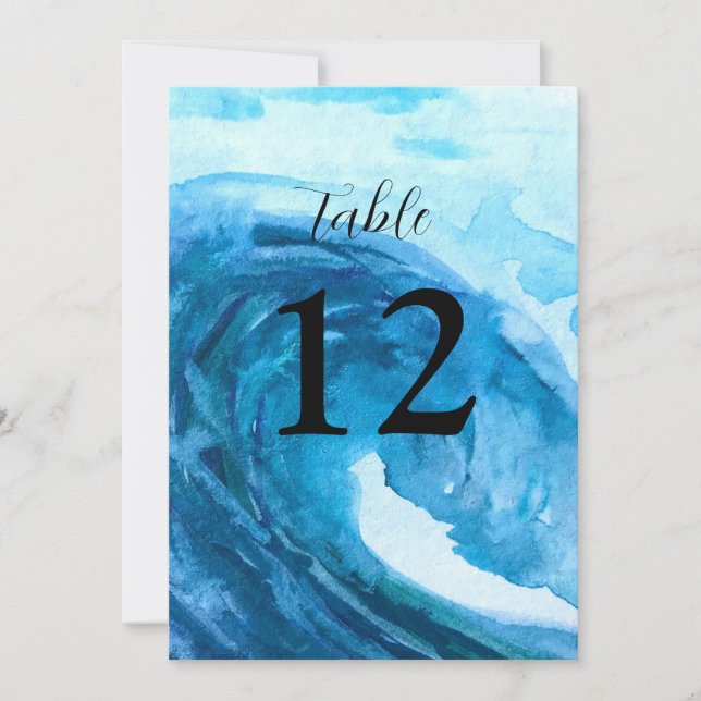 Ocean Waves Beach Destination Blue Table numbers (Front)