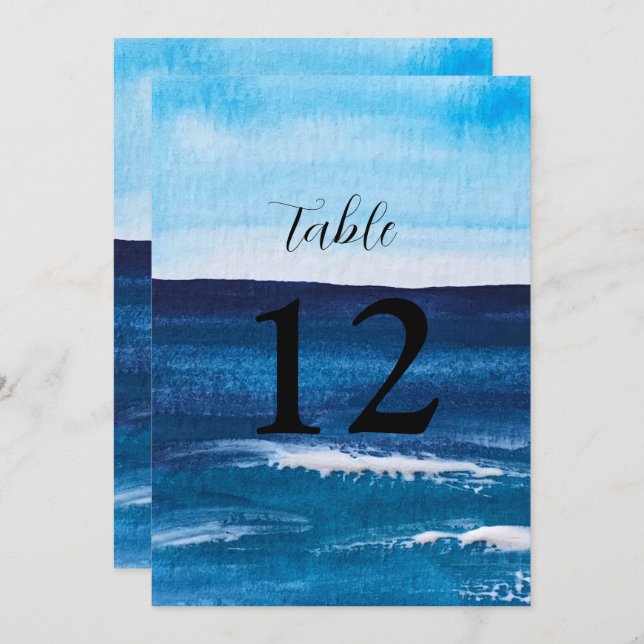 Ocean Waves Beach Destination Blue Table numbers (Front/Back)