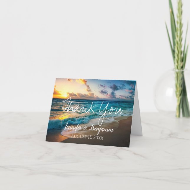 Ocean Waves Beach Personalised Wedding Thank You Card (Front)