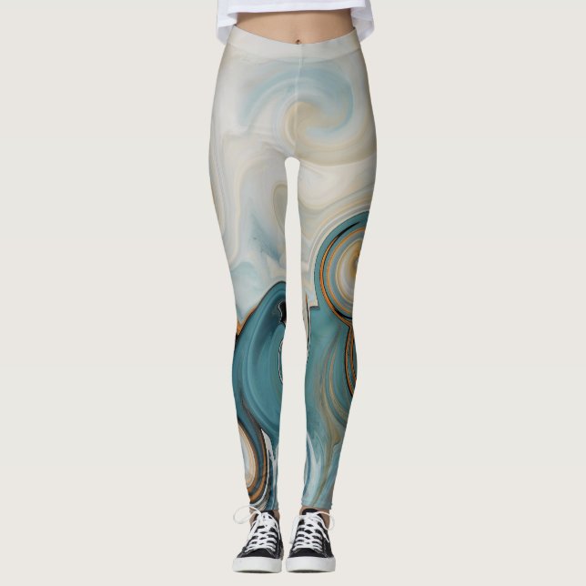 Ocean Waves Beach Teal Blue Abstract 74 Leggings (Front)