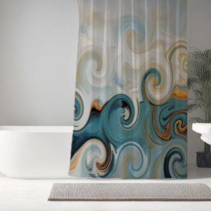 Ocean Waves Beach Teal Blue Abstract 74 Shower Curtain