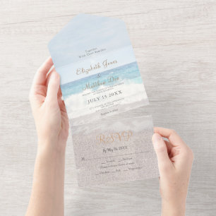 Ocean Waves Beach Tropical Wedding All In One Invitation