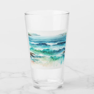 Ocean Waves Beach Watercolor Painting Glass