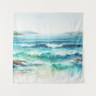 Ocean Waves Beach Watercolor Painting Tapestry