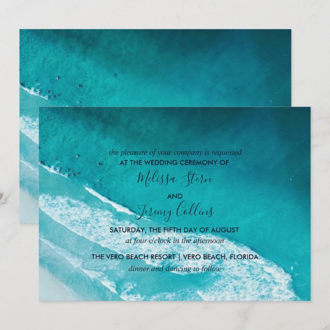 Ocean Waves Beach Wedding Invitation (Front/Back)