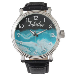 Ocean Waves Black Background  Personalised Watch