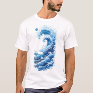 Ocean Waves Blue Graphic T-Shirt