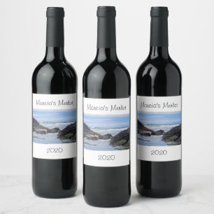 Ocean Waves Blue Green Personalised Wine Label