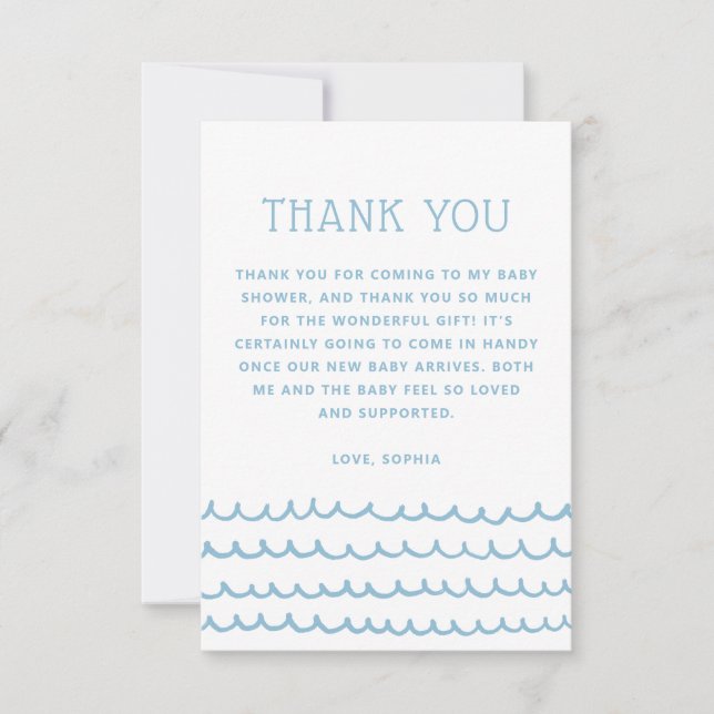 Ocean Waves | Blue Nautical Beach Baby Shower Thank You Card (Front)