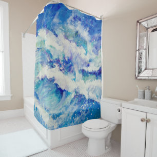 Ocean Waves Blue Painting Shower Curtain