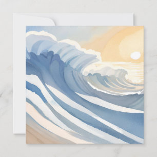Ocean Waves Blue Watercolor Beach Card