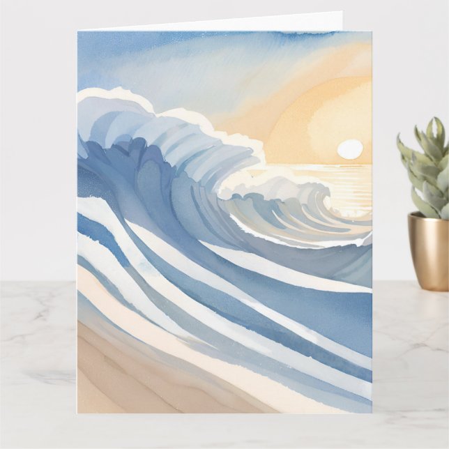 Ocean Waves | Blue Watercolor  Card (Small Plant)
