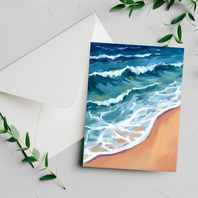 Ocean Waves Blue Watercolor Coastal Card (Creator Uploaded)