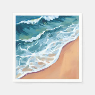 Ocean Waves Blue Watercolor Coastal Napkin