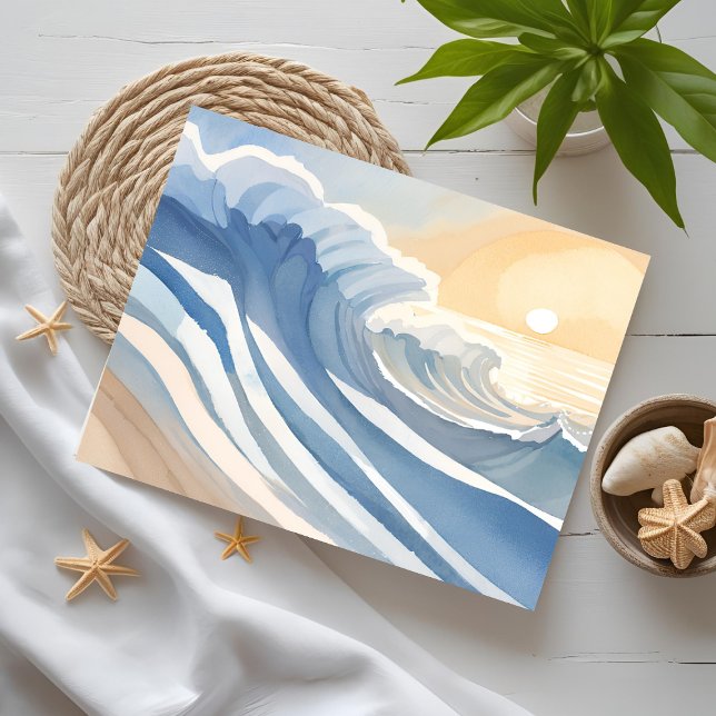 Ocean Waves | Blue Watercolor  Holiday Postcard (Creator Uploaded)