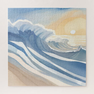 Ocean Waves Blue Watercolor Jigsaw Puzzle
