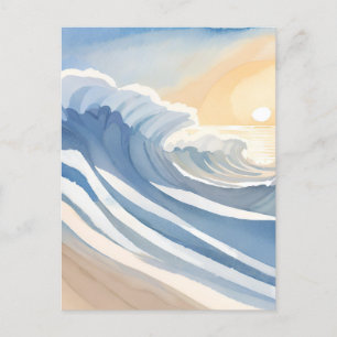 Ocean Waves Blue Watercolor Postcard