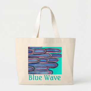 Ocean Waves "Blue Wave" aqua blue art Large Tote Bag