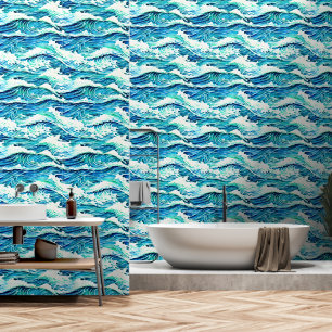 Ocean waves blue white coastal waters island wallpaper