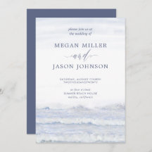 Ocean Waves, Blue, White Watercolor Wedding