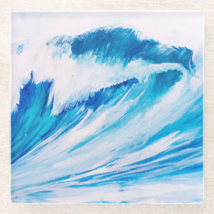 Ocean Waves: Blumarine Watercolor Beauty. Glass Coaster