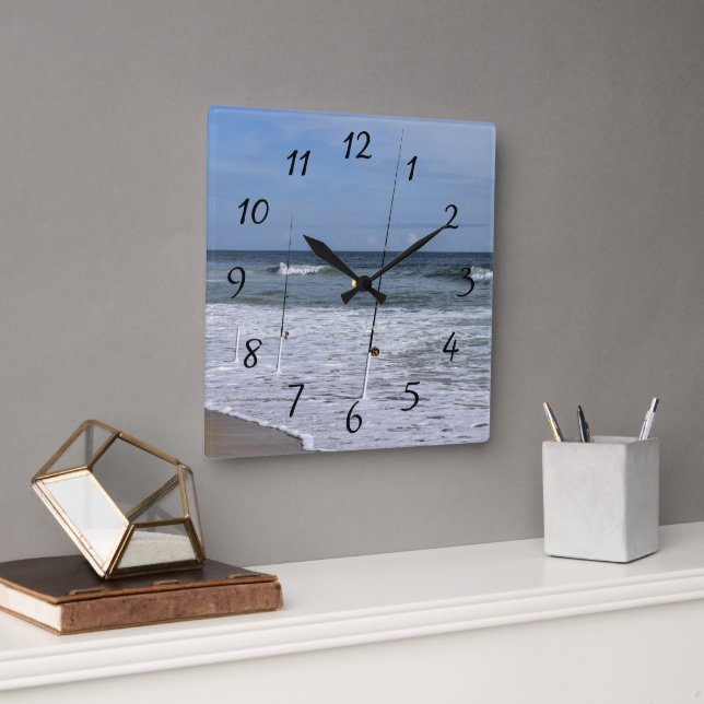 Ocean waves breaking on surf square wall clock (Office)