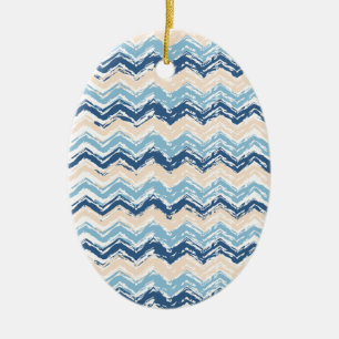 Ocean Waves Chevron Ceramic Tree Decoration