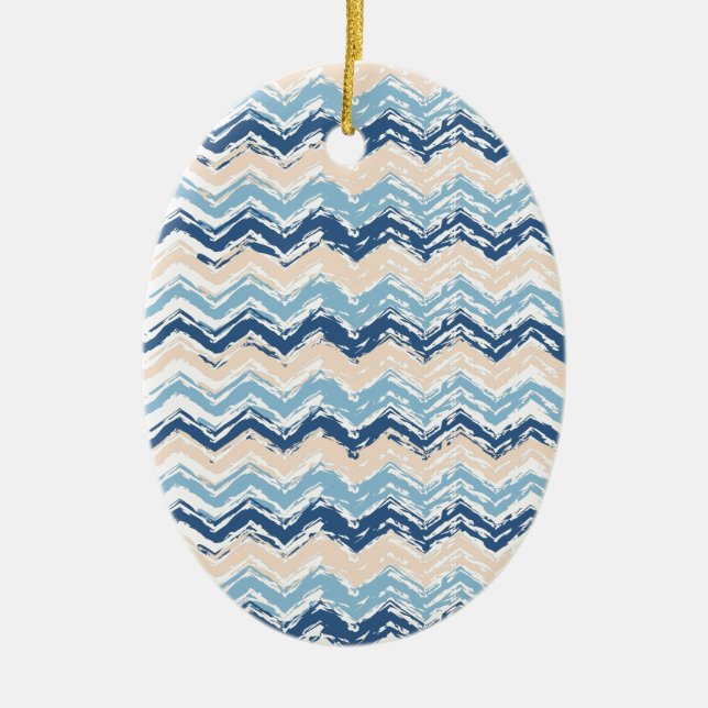 Ocean Waves Chevron Ceramic Tree Decoration (Front)