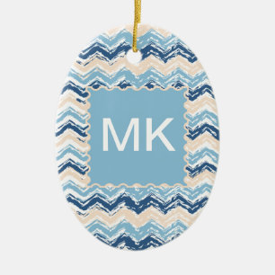 Ocean Waves Chevron Ceramic Tree Decoration